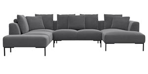 FLEXLUX Ecksofa "Sava", Schwarze Metallfüße, mit losen Rückenkissen, Luxuriöses Sitzkomfort