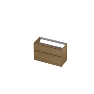 INK Fineer 45 Wastafelonderkast - 100x45x65cm - 2 lades - greeploos - houten keerlijst - a symmetrisch - MDF Fineer Natur 1221840