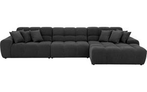 Goossens Excellent Bank Kubus - 30 X 30 Cm Stiksel antraciet, stof, 1,5-zits, modern design met chaise longue rechts