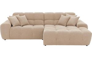 Goossens Excellent Bank Kubus - 40 X 40 Cm Stiksel bruin, stof, 1,5-zits, modern design met chaise longue rechts