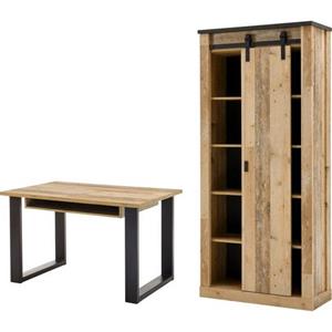 Home affaire Schrank-Set "SHERWOOD", (2 St.), Büromöbel Set, mit Scheunentorbeschlag aus Metall, Breite ca. 220 cm