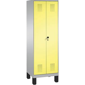 C+P EVOLO Wäsche- / Garderobenschrank, 4 Fachböden, Kleiderstange, Abteile 2 x 300 mm, mit Füßen, weißaluminium / schwefelgelb