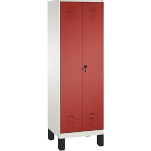 C+P EVOLO Wäsche- / Garderobenschrank, 4 Fachböden, Kleiderstange, Abteile 2 x 300 mm, mit Füßen, verkehrsweiß / feuerrot