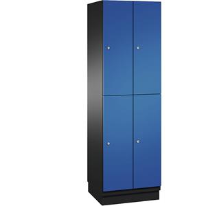 C+P CAMBIO Fächerschrank mit Garderobenstange, 4 Fächer, Korpus schwarzgrau / Tür enzianblau, Breite 600 mm