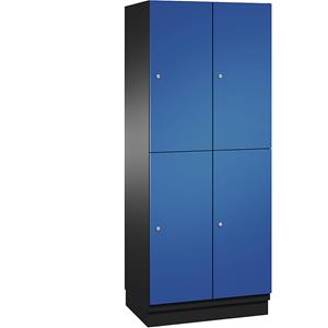 C+P CAMBIO Fächerschrank mit Garderobenstange, 4 Fächer, Korpus schwarzgrau / Tür enzianblau, Breite 800 mm