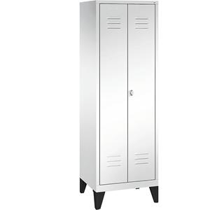 C+P CLASSIC Garderobenschrank mit Füßen, 4 Fachböden, Kleiderstange, Abteile 2 x 300 mm, verkehrsweiß