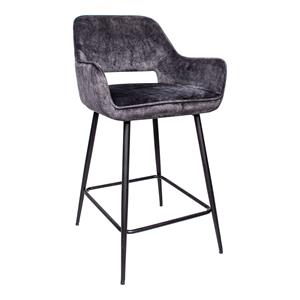 PTMD Collection Fal LOW Velvet anthracite bar stool black metal le