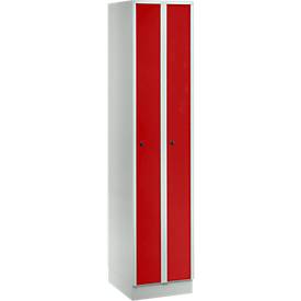 Ruimtebesparende garderobekast, compartimentbreedte 200 mm, afsluitbaar, 2 compartimenten, rood