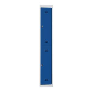 Wolf Stahlspind, einbrennlackiert, 2 Abteile, Höhe 840 mm, Breite 300 mm, 1 Kleiderstange, Anbauelement, lichtgrau / enzianblau