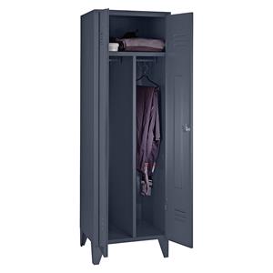 Wolf Stalen kledingkast, 1 hoog vak, deuren met sleuven, blauwgrijs, vakbreedte 600 mm