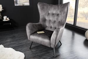 Invicta Interior XL fauteuil AMSTERDAM grijs fluweel zwart metalen poten retro stijl - 43567