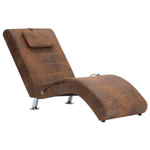 VidaXL Massage chaise longue met kussen kunstsuÃ¨de bruin