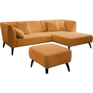 INOSIGN Ecksofa "Colori", Holzfußfarbe wählbar, inkl. 4x Zierkissen, verschiedene Stoffe