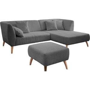 INOSIGN Ecksofa "Colori", Holzfußfarbe wählbar, inkl. 4x Zierkissen, verschiedene Stoffe