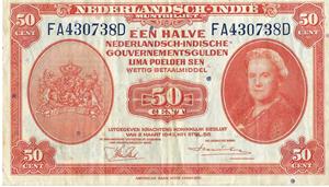 Muntbiljet Nederlands-Indië 50 cent 1943 Zeer Fraai