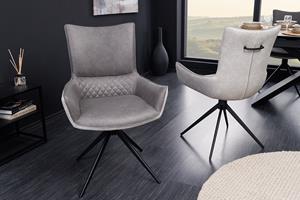 Invicta Interior Draaibare design stoel ALPINE grijs lichtgrijs armleuningen zwart metalen poten - 43720