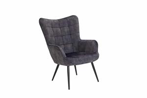 Invicta Interior Moderne fauteuil SCANDINAVIA grijs fluweel zwart metalen poten met armleuningen - 44020