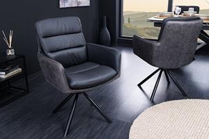 Invicta Interior Draaibare design stoel BIG GEORGE antraciet echt leer microvezel met armleuning retro - 43636