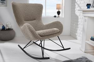 Invicta Interior Design schommelstoel SCANDINAVIA SWING champagne greige Bouclé fauteuil zwart metaal - 44149