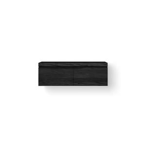 Looox Wooden Wastafelonderkast - vlak front - 2 lades - afvoer links en rechts - 120x45x46 cm - zwart WDB1200BL-2