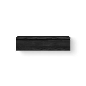 Looox Wooden Wastafelonderkast - vlak front - 2 lades - afvoer links en rechts - 160x45x46 cm - zwart WDB1600BL