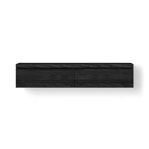 Looox Wooden Wastafelonderkast - vlak front - 2 lades - afvoer links en rechts - 200x45x46 cm - zwart WDB2000BL