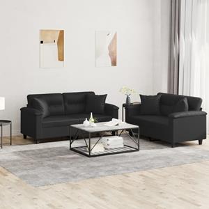 Vida XL vidaXL 2-delige Loungeset met kussens kunstleer zwart