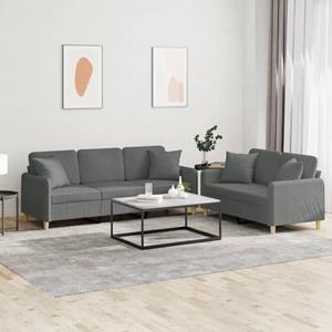 vidaXL Sofa 2-tlg. Sofagarnitur mit Kissen Dunkelgrau Stoff