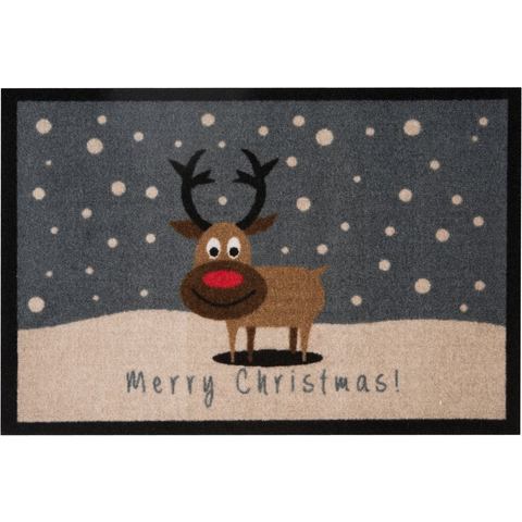 Fußmatte Christmas Reindeer, HANSE Home, rechteckig, Höhe: 7 mm, In- & Outdoor, Rutschfest, Weihnachten, Waschbar, Wetterfest, Flur