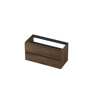 INK Fineer Wastafelonderkast - 100x45x52cm - 2 lades - greeploos - houten keerlijst - MDF Fineer Chocolate 1221443