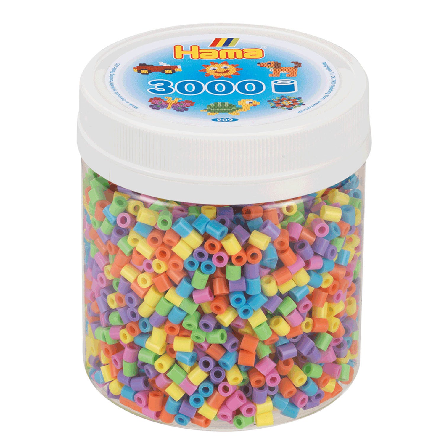 Hama 209-50 - Perlen, Dose mit Bügelperlen, Midi, 3000 Stück, Pastell-Mix