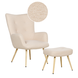 BELIANI Fauteuil met hocker bouclé beige VEJLE