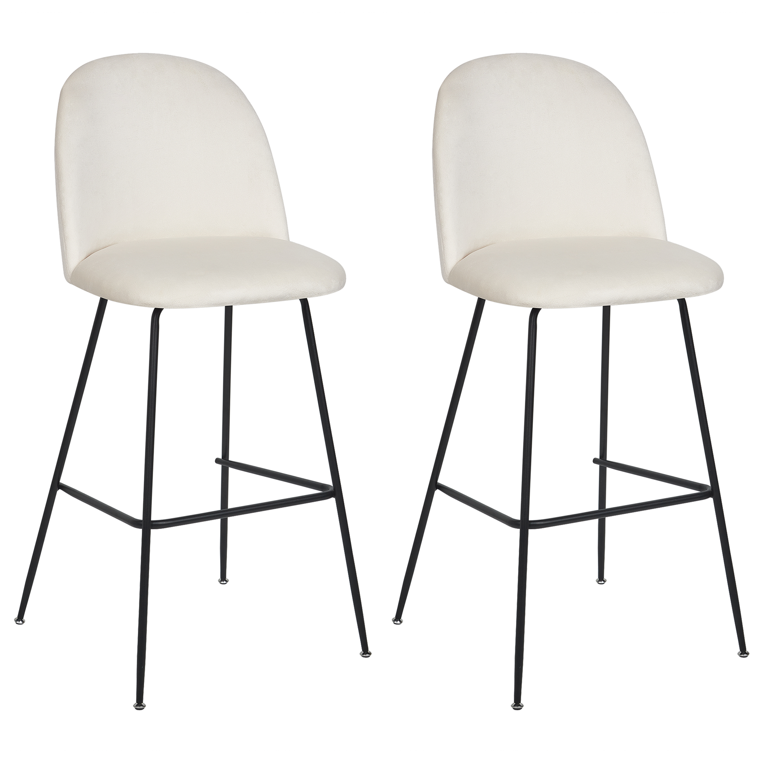 Beliani - Barstühle 2er Set Cremeweiß aus Samtstoff Schwarze Metall Beine Glamour Look Modern für Esszimmer Wohnzimmer Theke - Weiß
