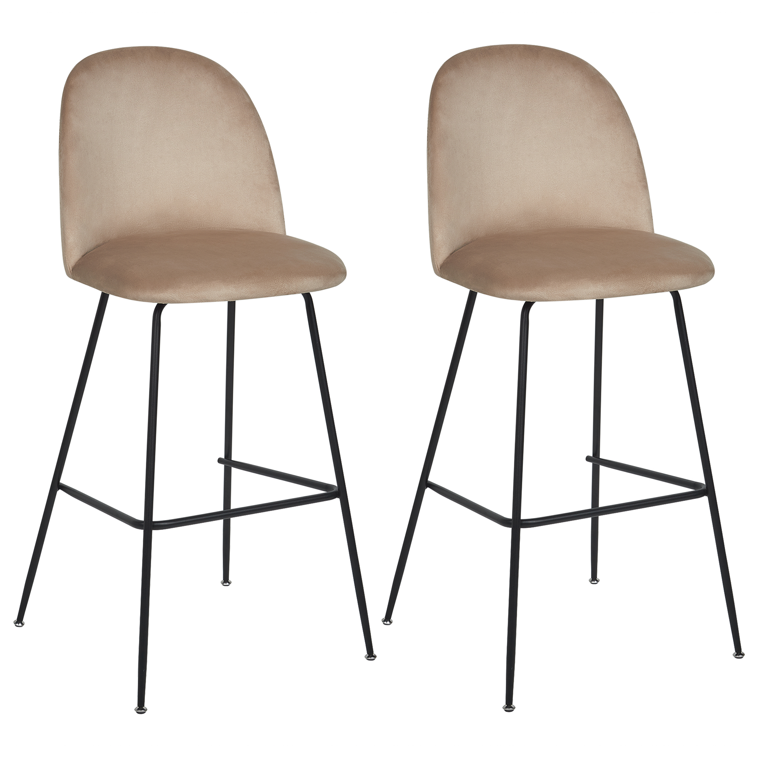 Beliani - Barstühle 2er Set Taupe aus Samtstoff Schwarze Metall Beine Glamour Look Modern für Esszimmer Wohnzimmer Theke - Beige