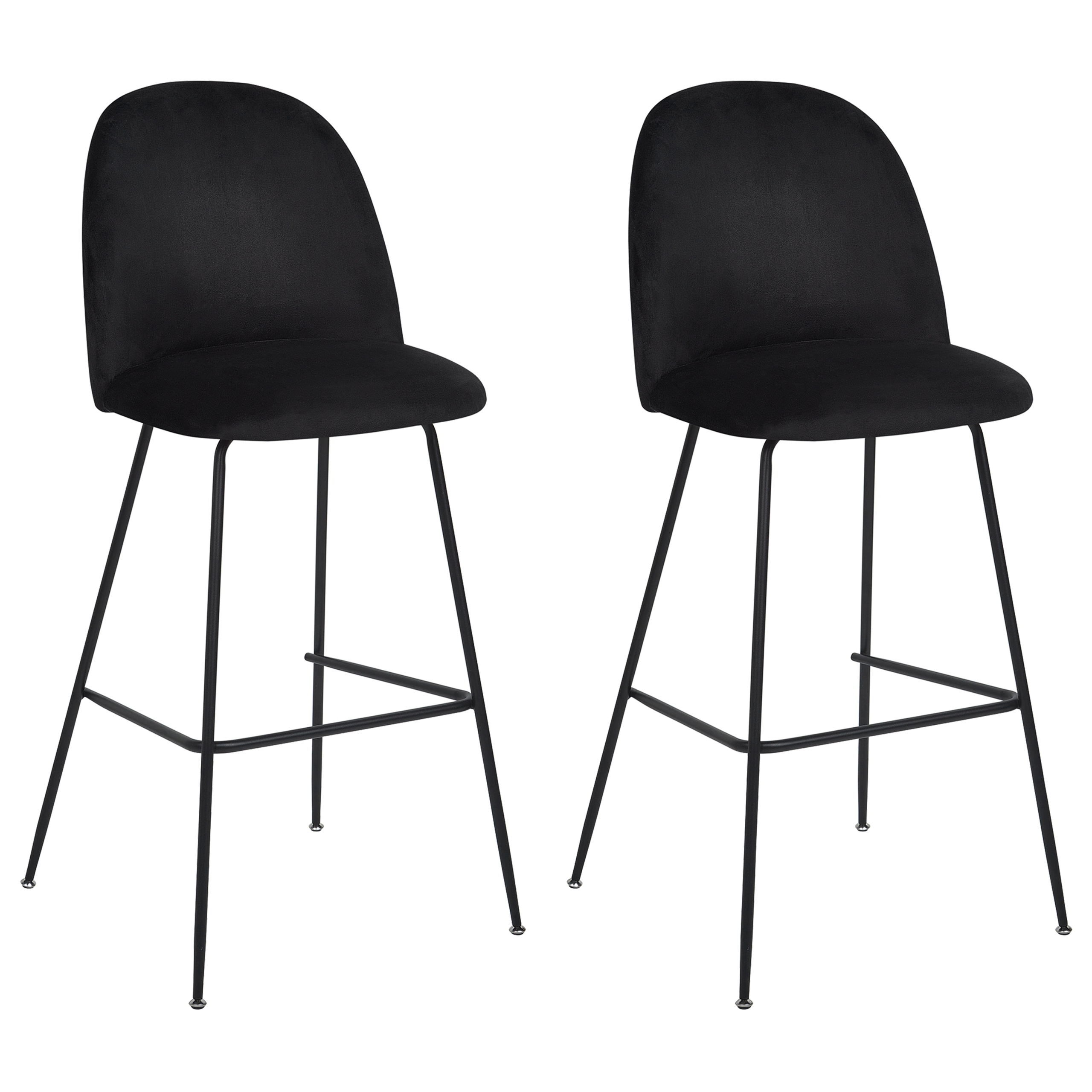Beliani - Barstühle 2er Set Schwarz aus Samtstoff Schwarze Metall Beine Glamour Look Modern für Esszimmer Wohnzimmer Theke - Schwarz