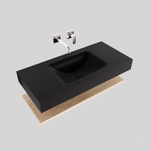 Boss & Wessing Badkamermeubel BWS Ibiza 100 cm met Washed Oak Planchet Solid Surface Wastafel Mat Zwart (zes varianten)