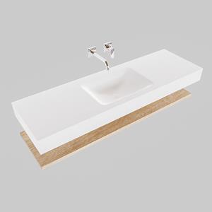 Boss & Wessing Badkamermeubel BWS Ibiza 150 cm met Washed Oak Planchet Solid Surface Wastafel Mat Wit (acht varianten)