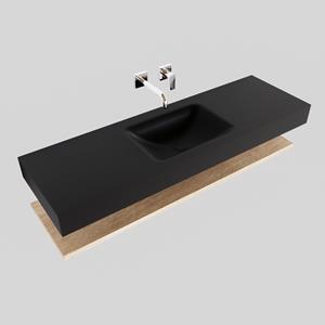 Boss & Wessing Badkamermeubel BWS Ibiza 150 cm met Washed Oak Planchet Solid Surface Wastafel Mat Zwart (acht varianten)