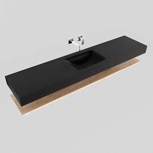 Boss & Wessing Badkamermeubel BWS Ibiza 200 cm met Washed Oak Planchet Solid Surface Wastafel Mat Zwart (acht varianten)