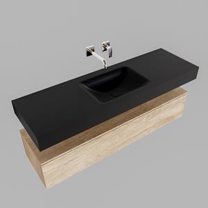 Boss & Wessing Badkamermeubel BWS Ibiza 150 cm Washed Oak Solid Surface Wastafel Mat Zwart (acht varianten)