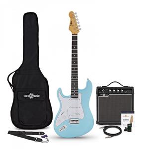 Gear4Music LA Select Left Handed Electric Guitar Blue Metallic 15W Guitar Amp & Accessory Pack