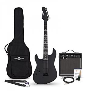 Gear4Music LA Select Modern Left Handed Electric Guitar Blackout 15W Guitar Amp & Accessory Pack