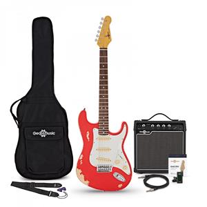 Gear4Music LA Select Legacy Electric Guitar Antique Red 15W Guitar Amp & Accessory Pack