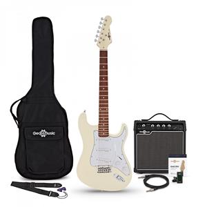 Gear4Music LA Select Electric Guitar Vintage White 15W Guitar Amp & Accessory Pack
