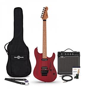Gear4Music LA Select Modern Electric Guitar Transparent Ruby Red 15W Guitar Amp & Accessory Pack