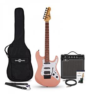 Gear4Music LA Select Modern Electric Guitar Pink 15W Guitar Amp & Accessory Pack