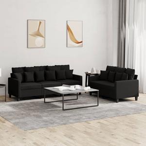 VidaXL 2-delige loungeset met kussens stof zwart
