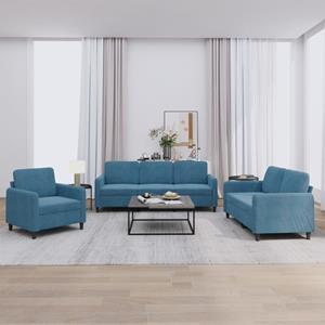 VidaXL 3-delige Loungeset fluweel blauw