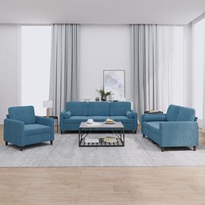 VidaXL 3-delige Loungeset met kussens fluweel blauw