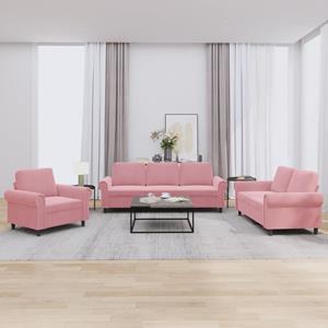 VidaXL 3-delige Loungeset met kussens fluweel roze